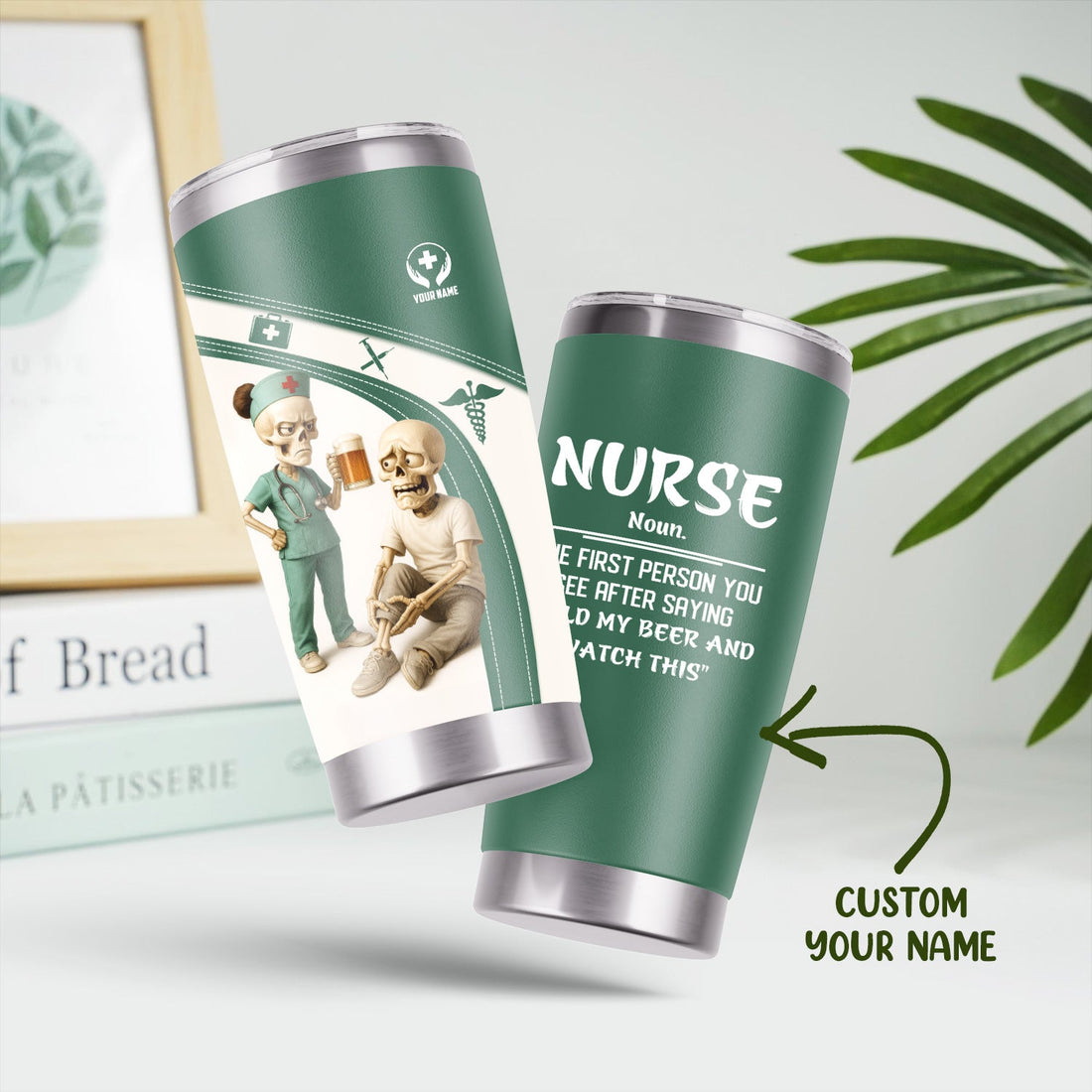 Personalized Skeleton Beer Joke Coffee Nurse Tumbler