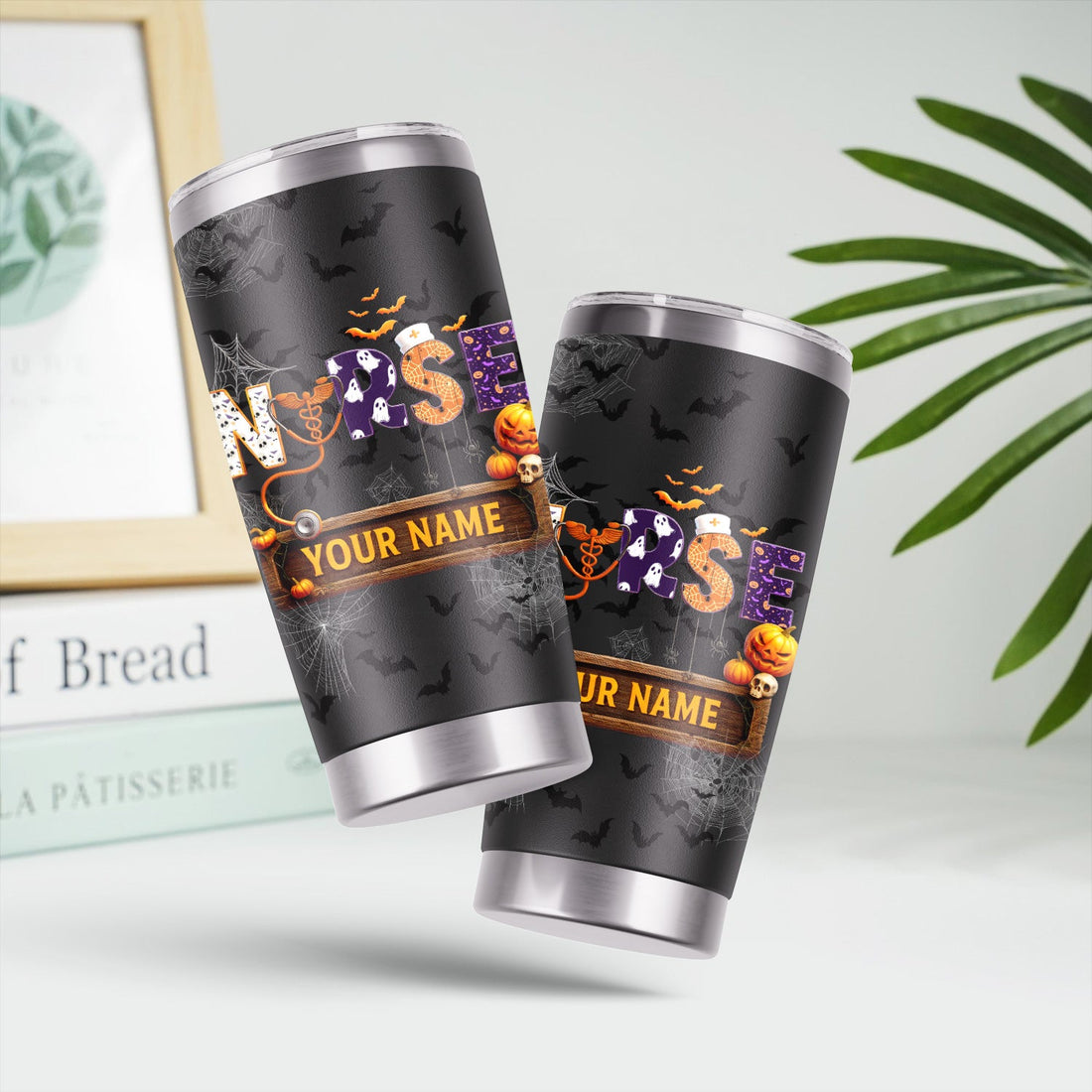 Personalized Halloween Pumpkins Bats Nurse Tumbler