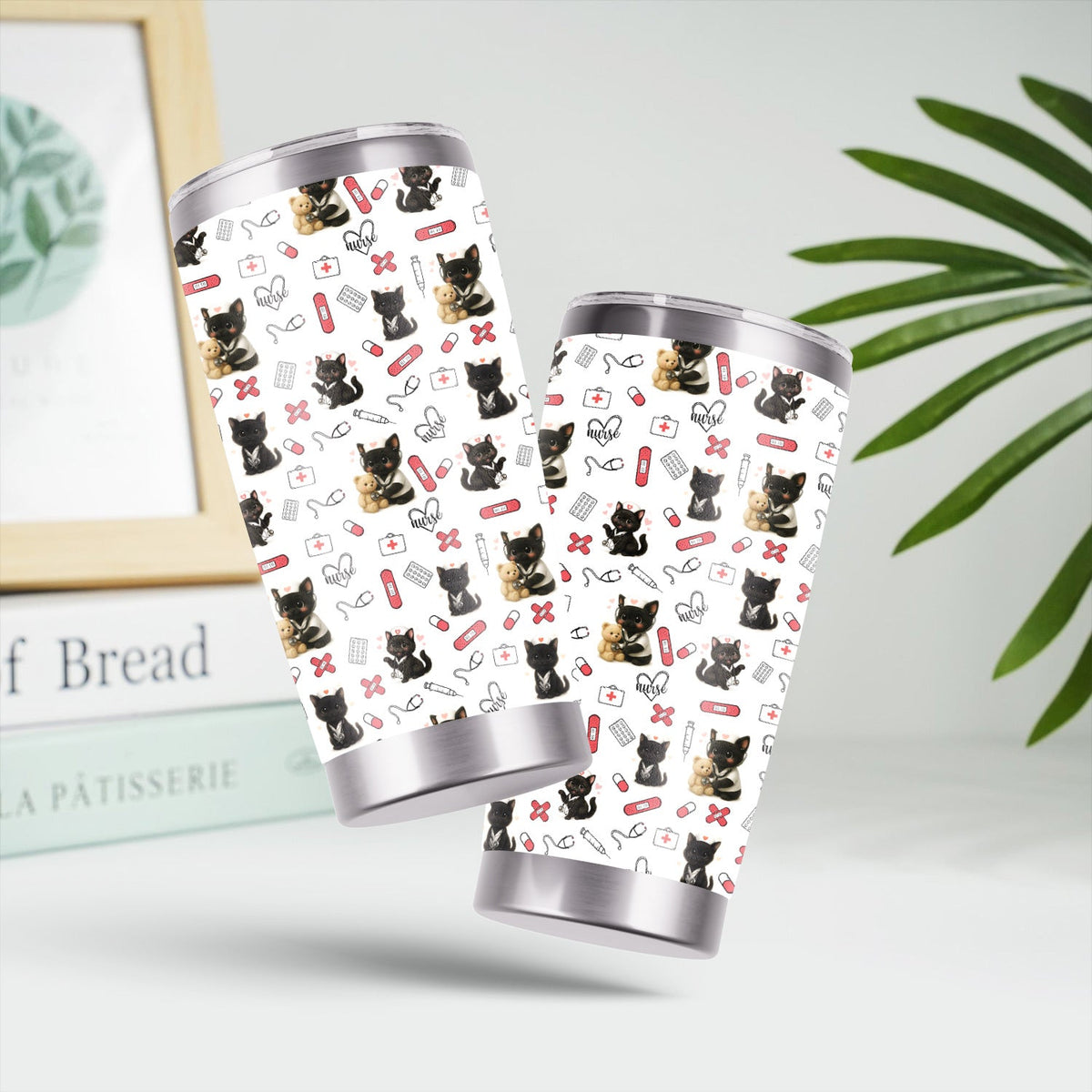 Personalized Black Kittens Cat Lover Nurse Tumbler