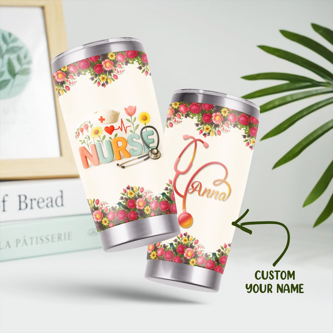 Personalized Floral Stethoscope Nurse Tumbler