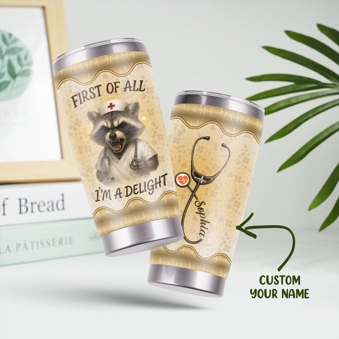 Personalized Raccoon I'm A Delight Nurse Tumbler