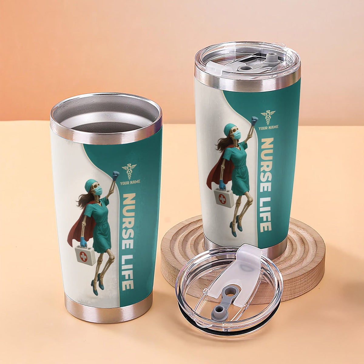 Personalized Superhero Skeleton Nurse Tumbler