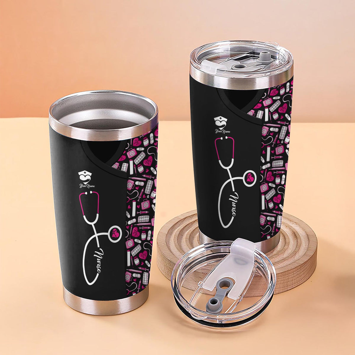 Personalized Stethoscope Medical Icons Nurse Tumbler