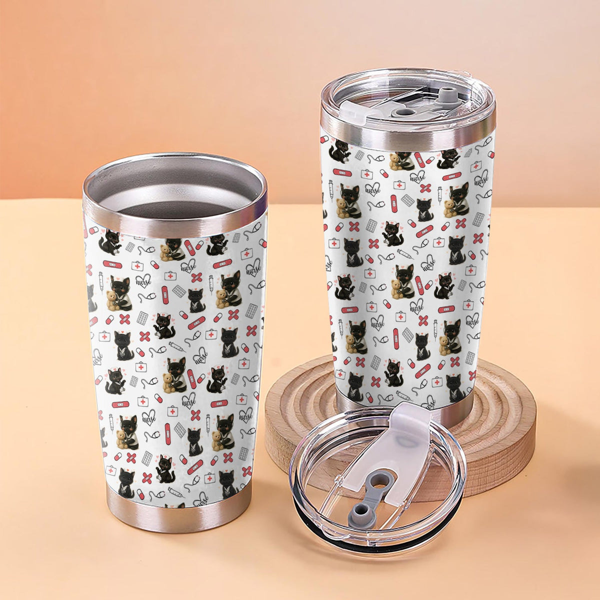 Personalized Black Kittens Cat Lover Nurse Tumbler