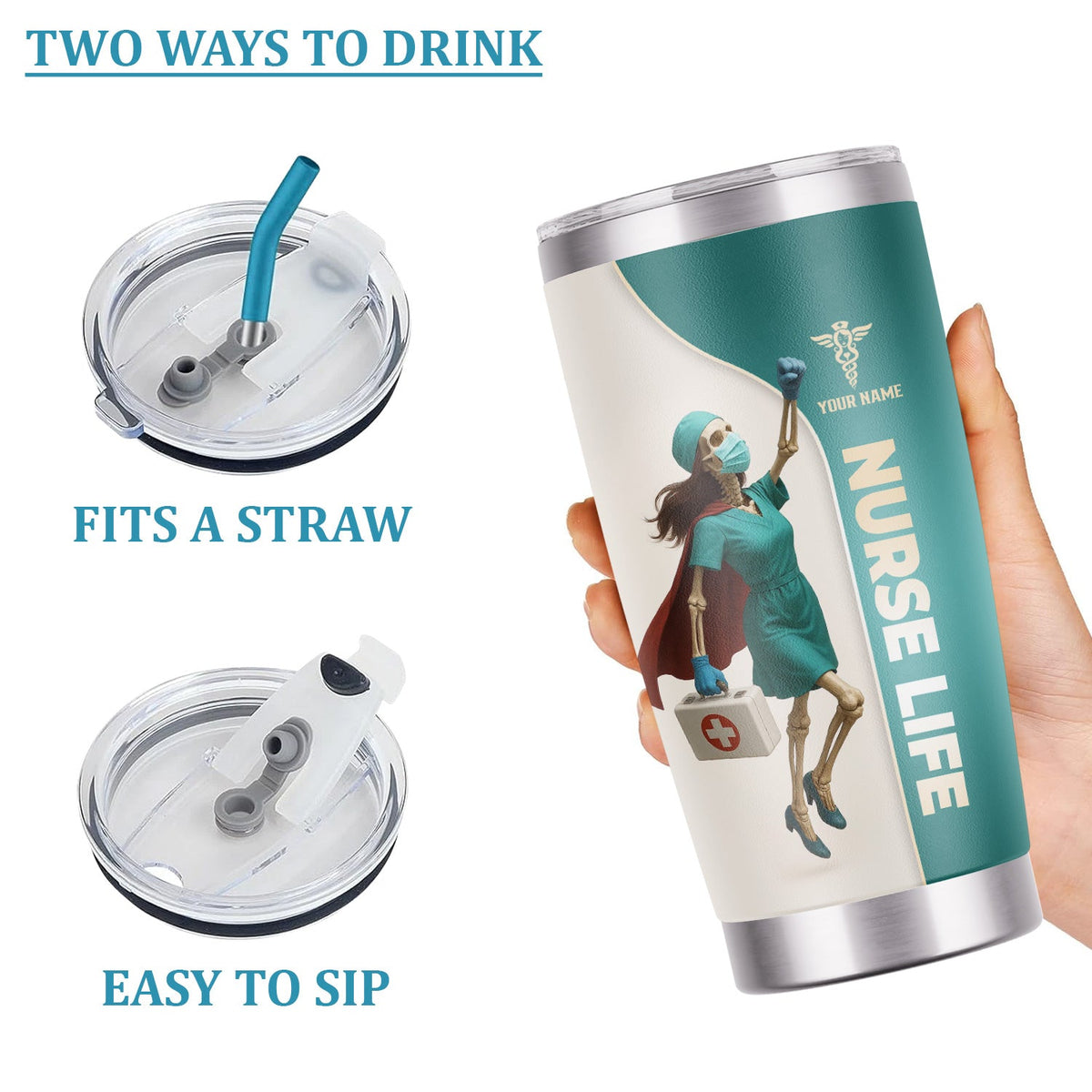 Personalized Superhero Skeleton Nurse Tumbler