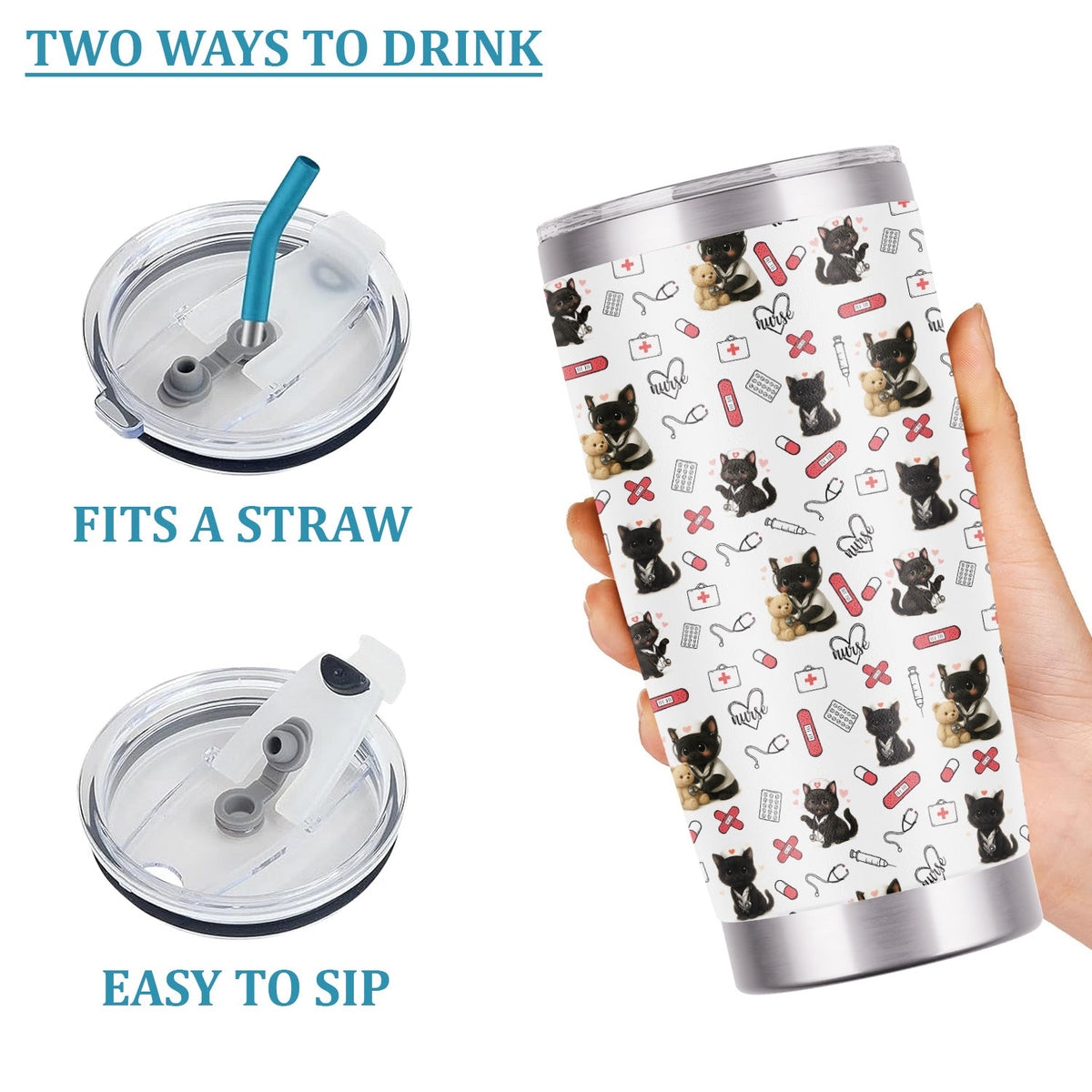 Personalized Black Kittens Cat Lover Nurse Tumbler