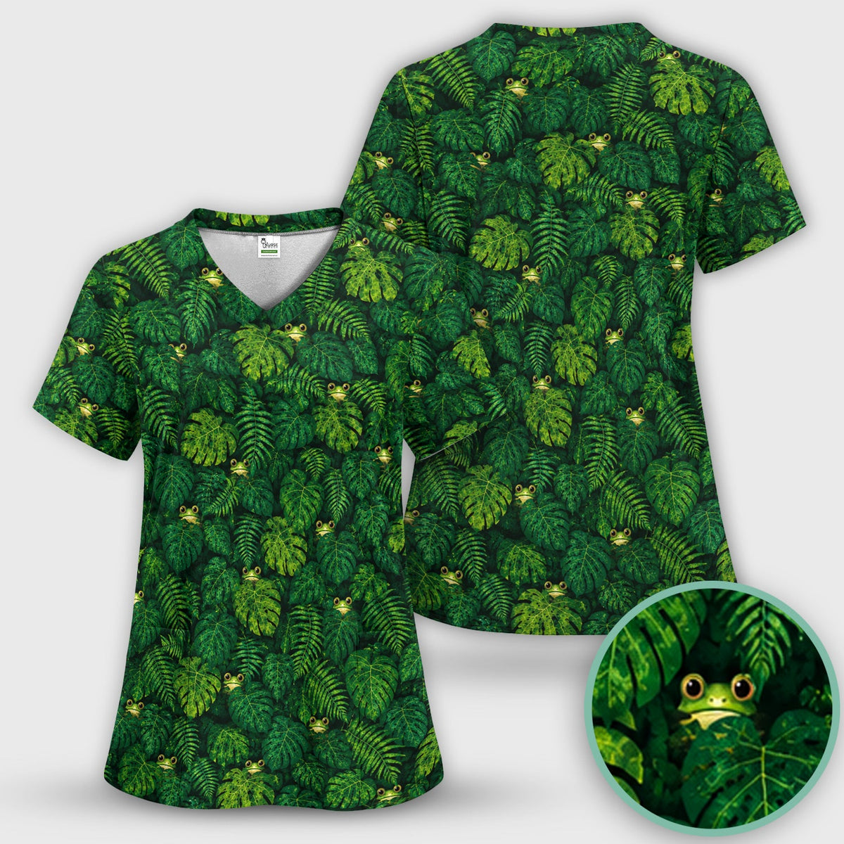 Hidden Frog Jungle Nurse Scrub Top