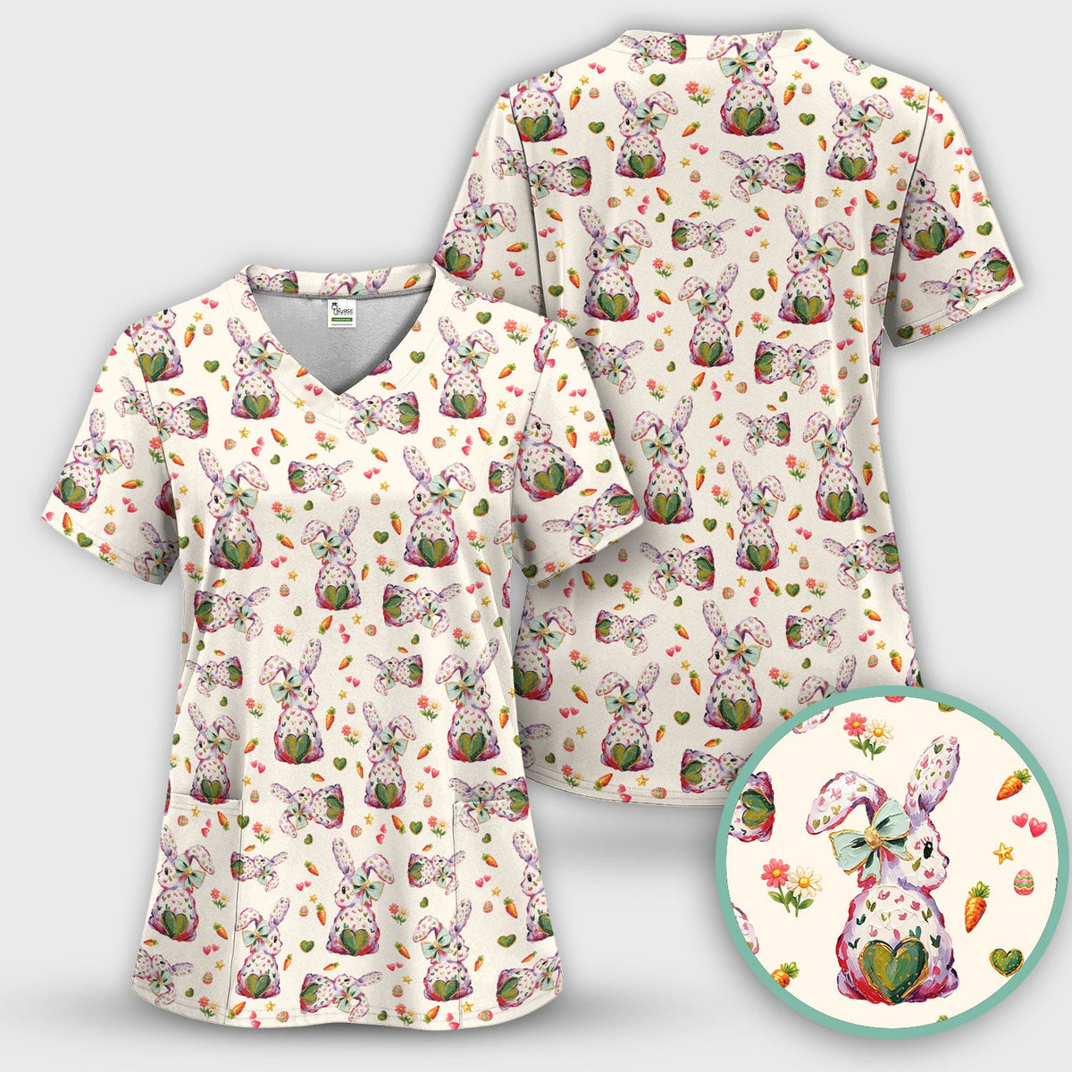 Pastel Bunny Easter Nurse Scrub Set