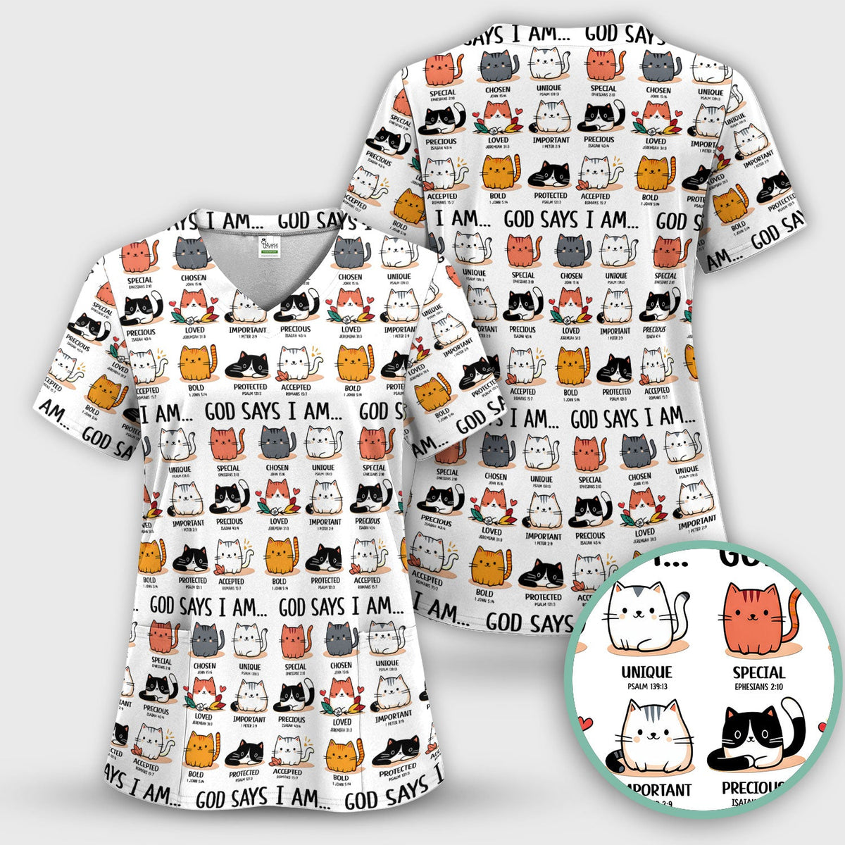 Cat God Says I Am Nurse Scrub Top