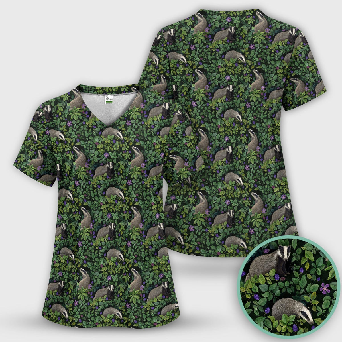 Woodland Badger Forest Nurse Scrub Top