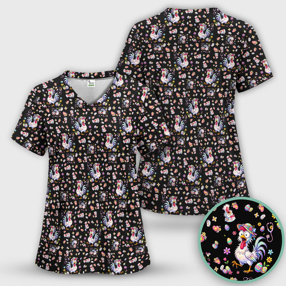 Easter Chicken Nurse Scrub Set