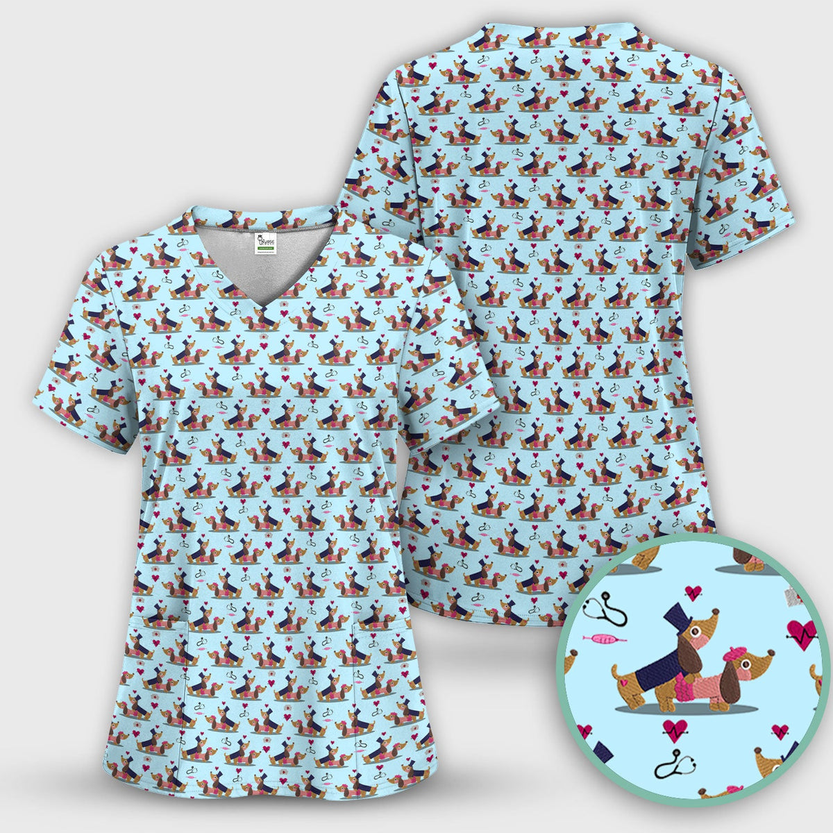 Dachshund Nurse Scrub Top - Valentines Day Gift