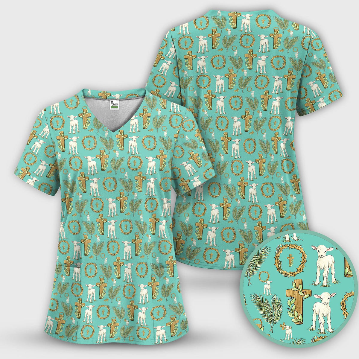Faith Lamb Cross Nurse Scrub Top