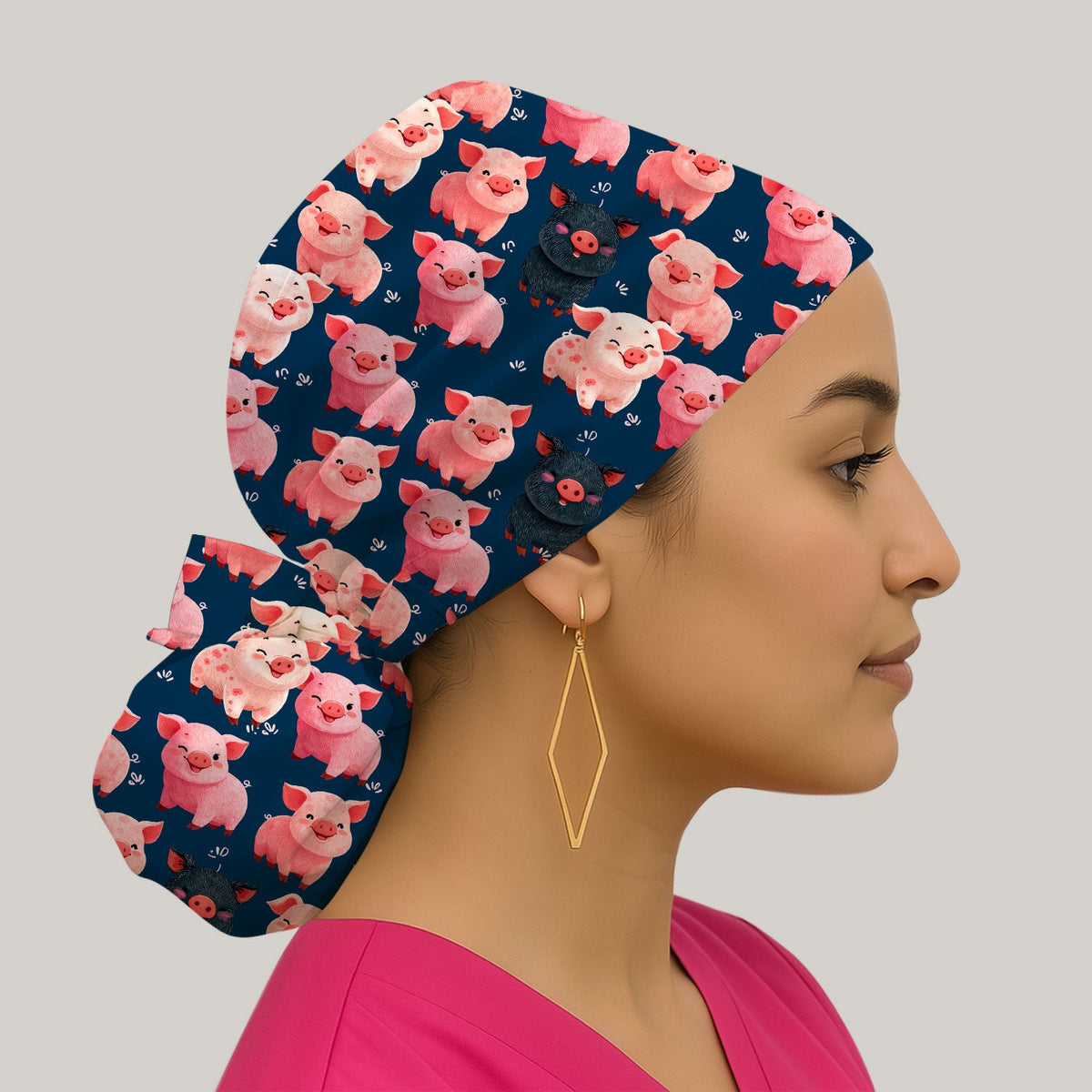 Farm Pig Cartoon Scrub Cap