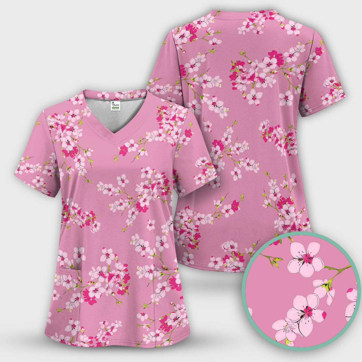 Elegant Cherry Blossom Nurse Scrub Top