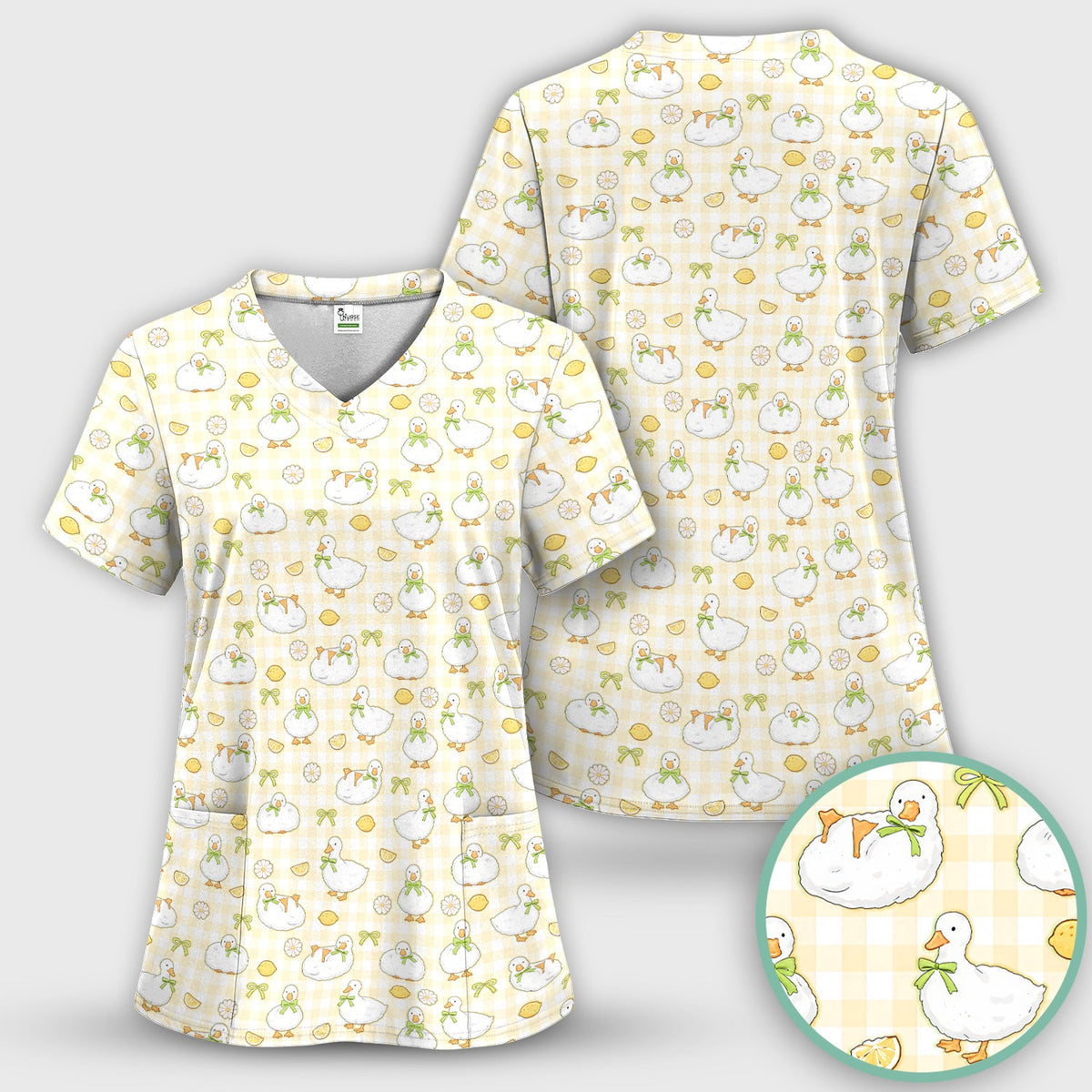 Adorable Ducks Lemon Daisy Nurse Scrub Set