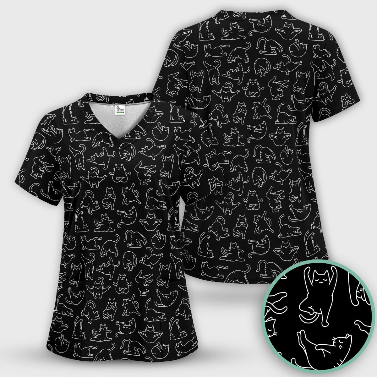 Cat Outline Playing Gothic Nurse Scrub Top