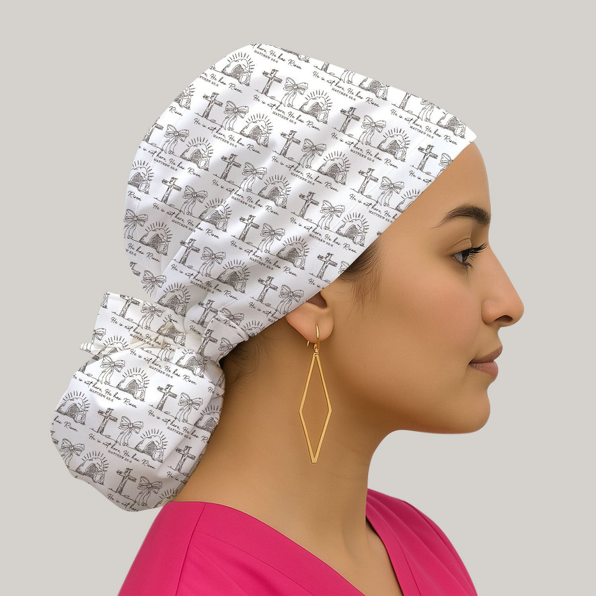 Christian Cross He Is Risen Scrub Cap - Easter Gift For Nurse