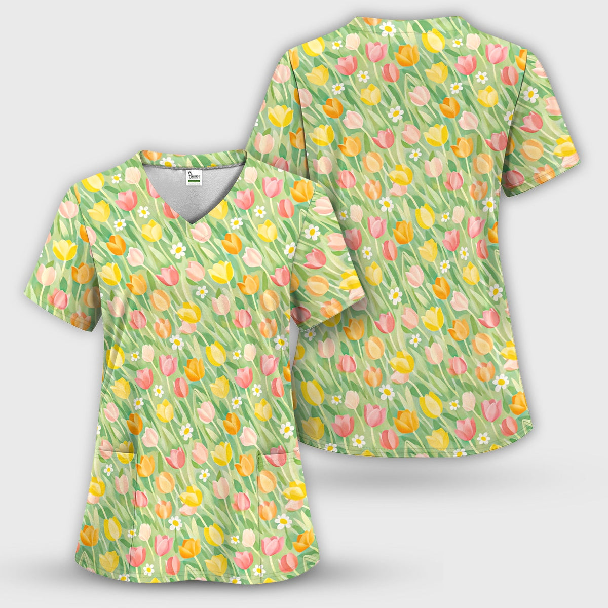 Cheerful Tulip Meadow Nurse Scrub Top