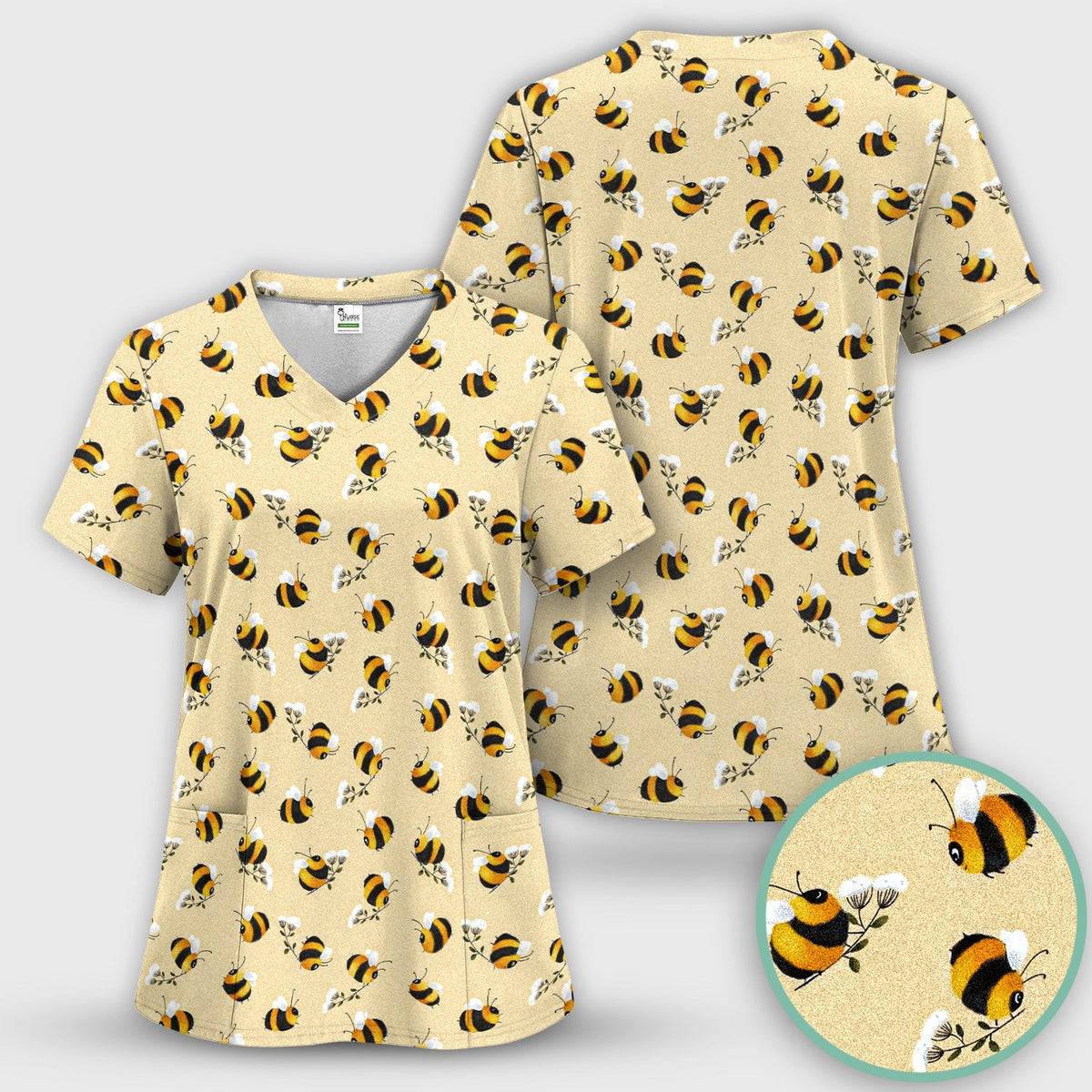 Cute Bumble Bee Blossom Nurse Scrub Top