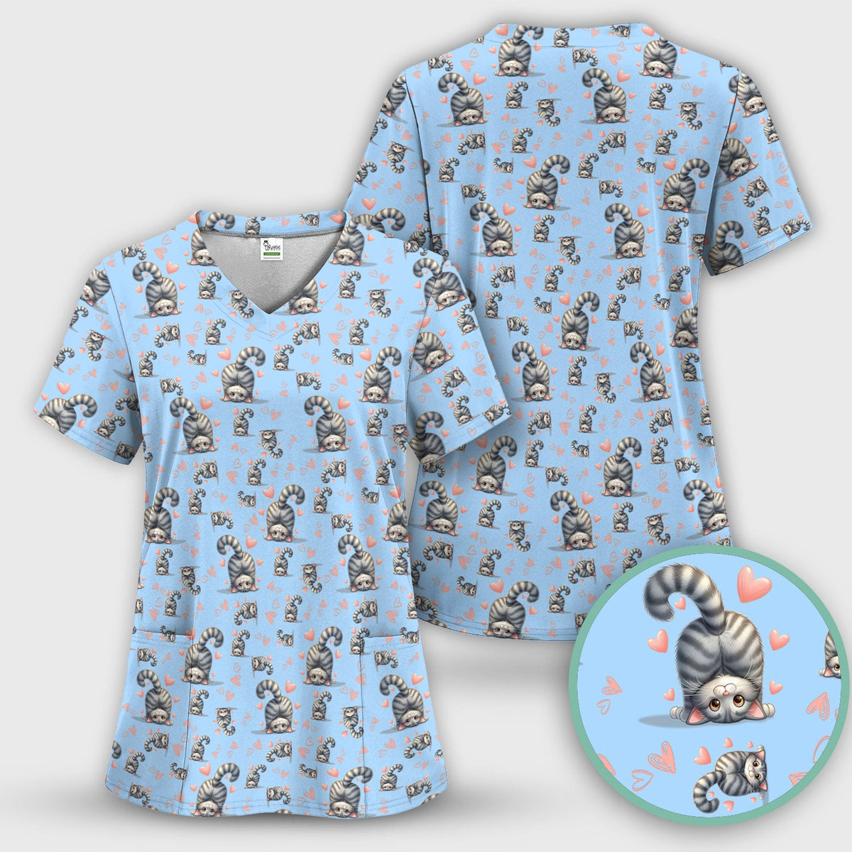Valentine Cute Cat Heart Nurse Scrub Set