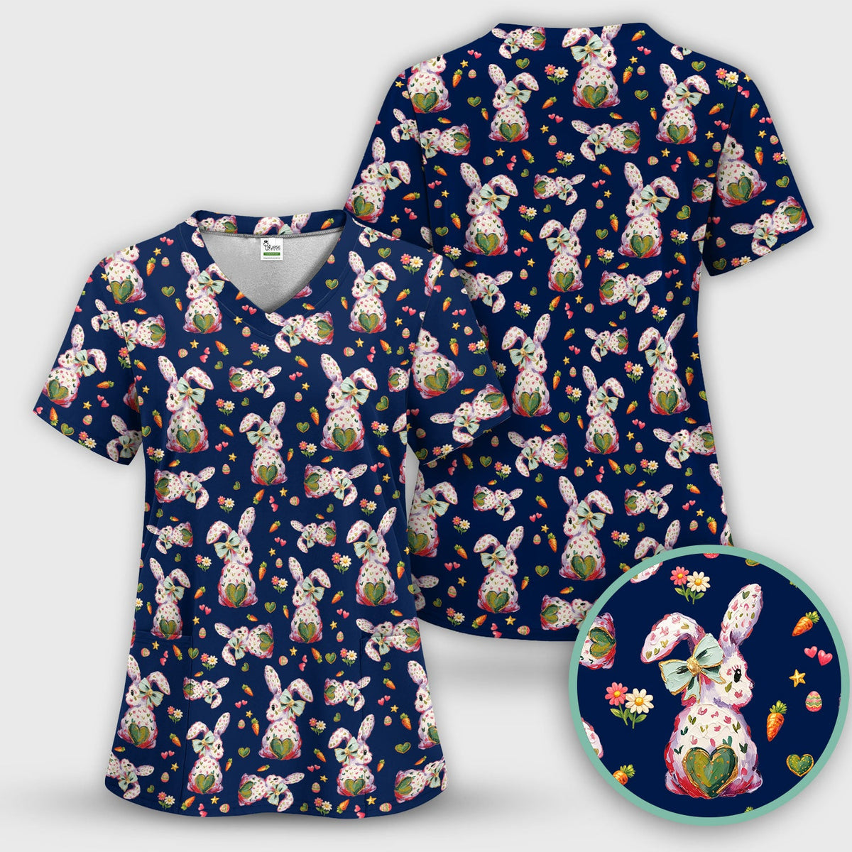 Pastel Bunny Easter Nurse Scrub Set