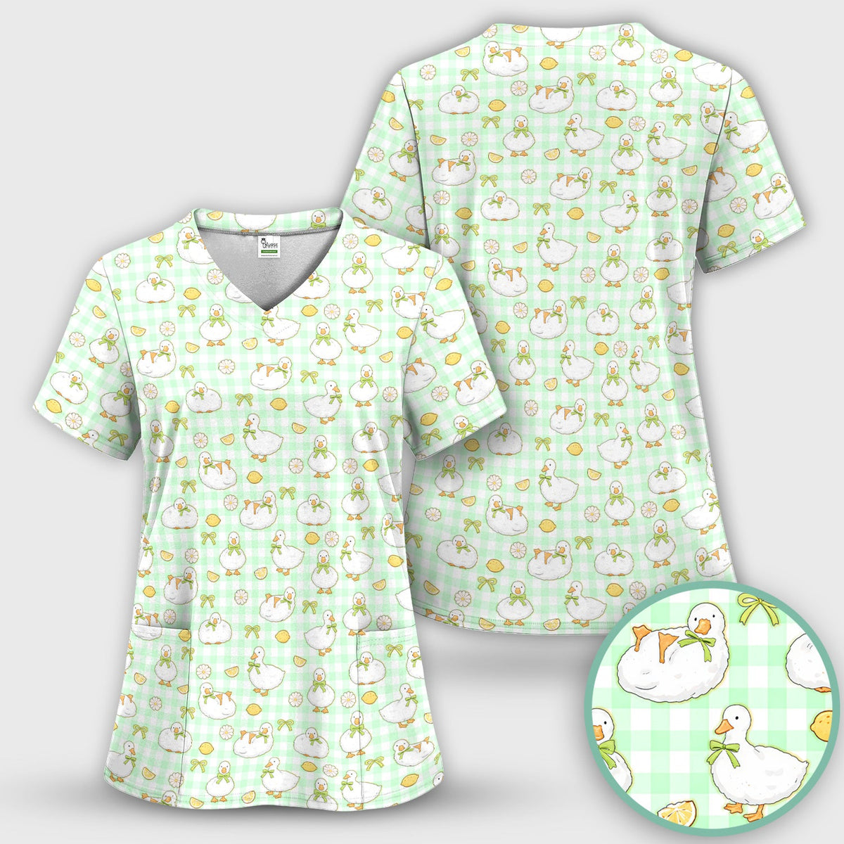 Adorable Ducks Lemon Daisy Nurse Scrub Top