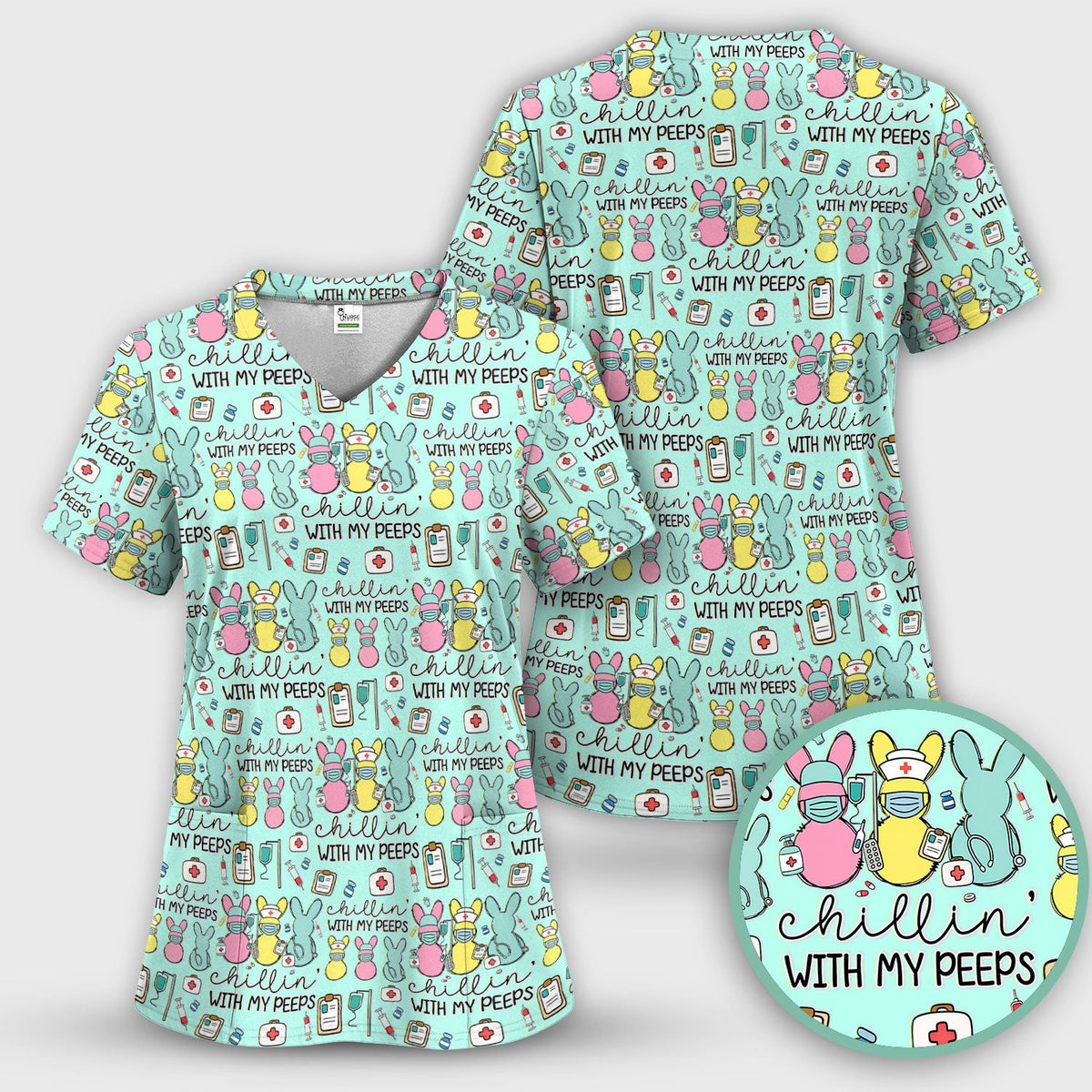 Bunny Nurse Chillin With My Peeps Scrub Top - Easter Gift
