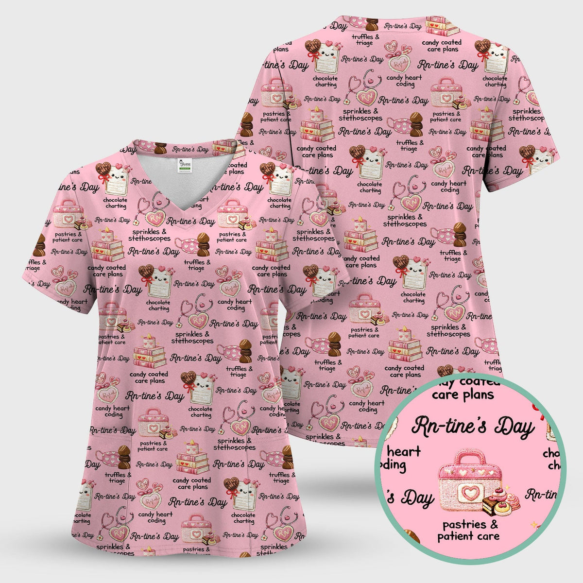 RN Sweets Valentine Stethoscope Nurse Scrub Top
