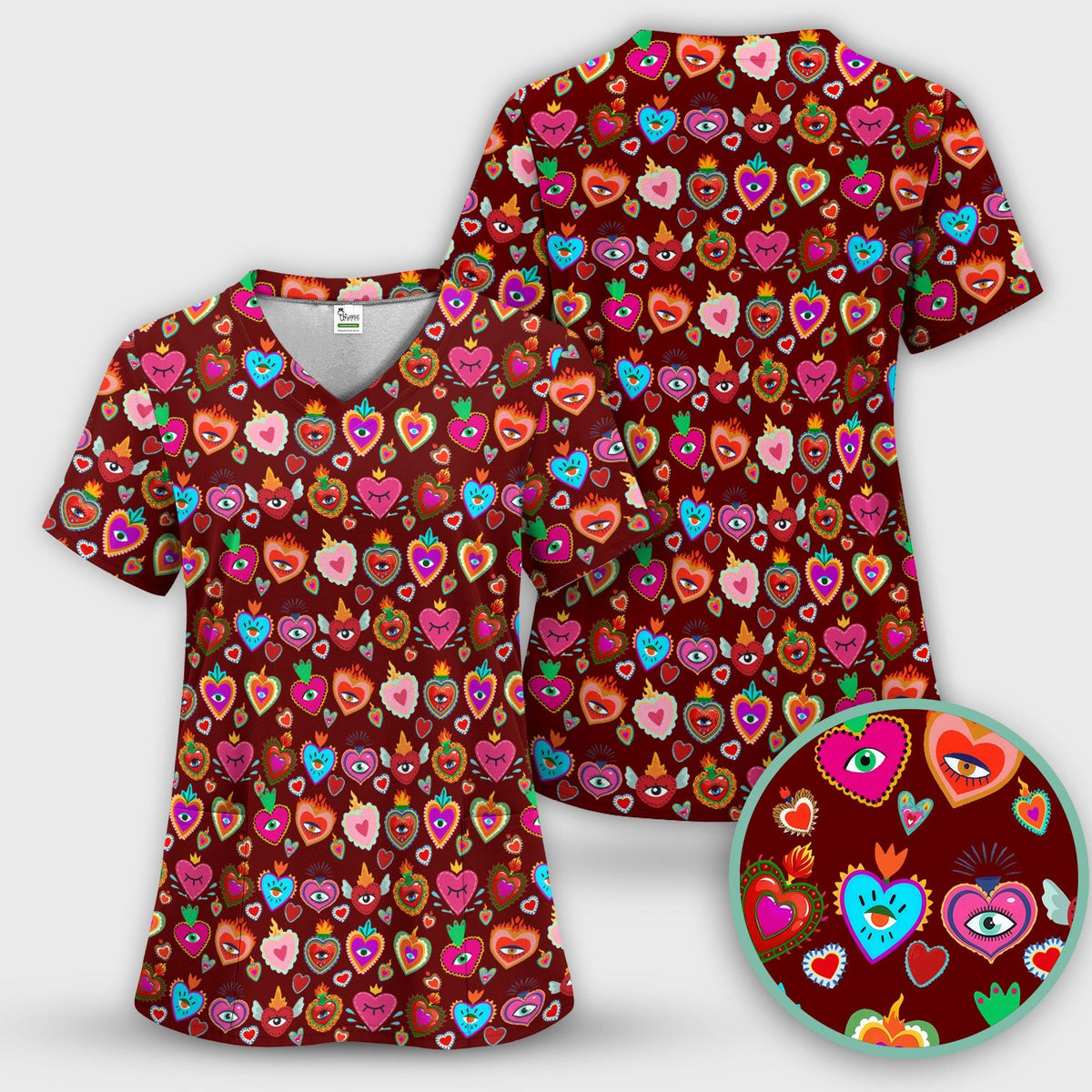 Valentine Colorful Sacred Heart Nurse Scrub Set