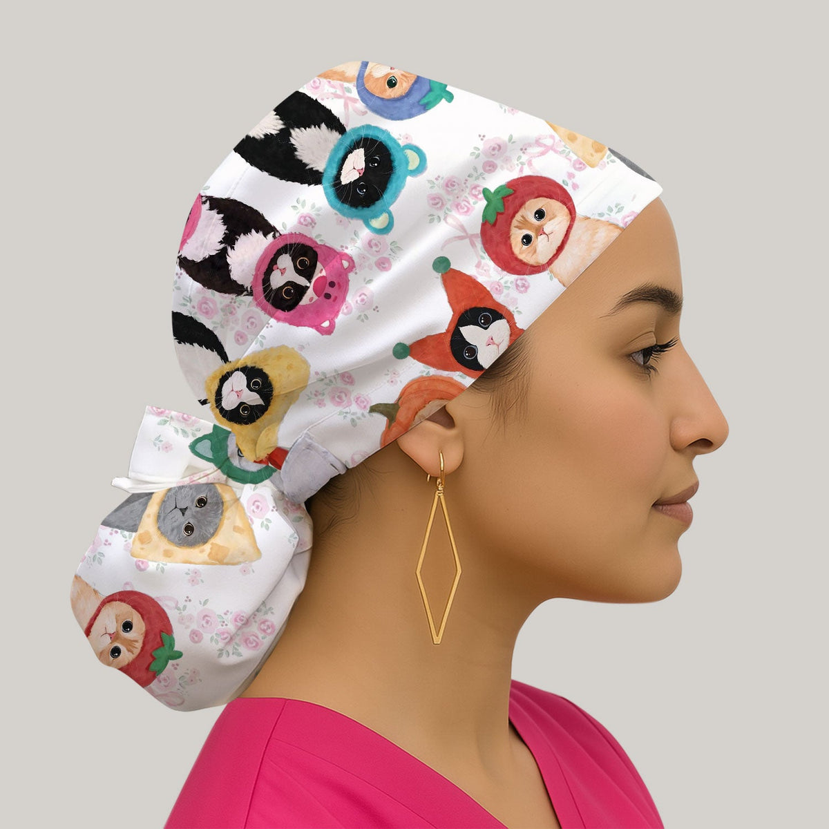 Cartoon Cat Scrub Cap