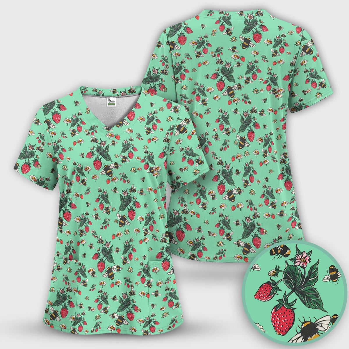 Strawberry Bee Daisy Nurse Scrub Set