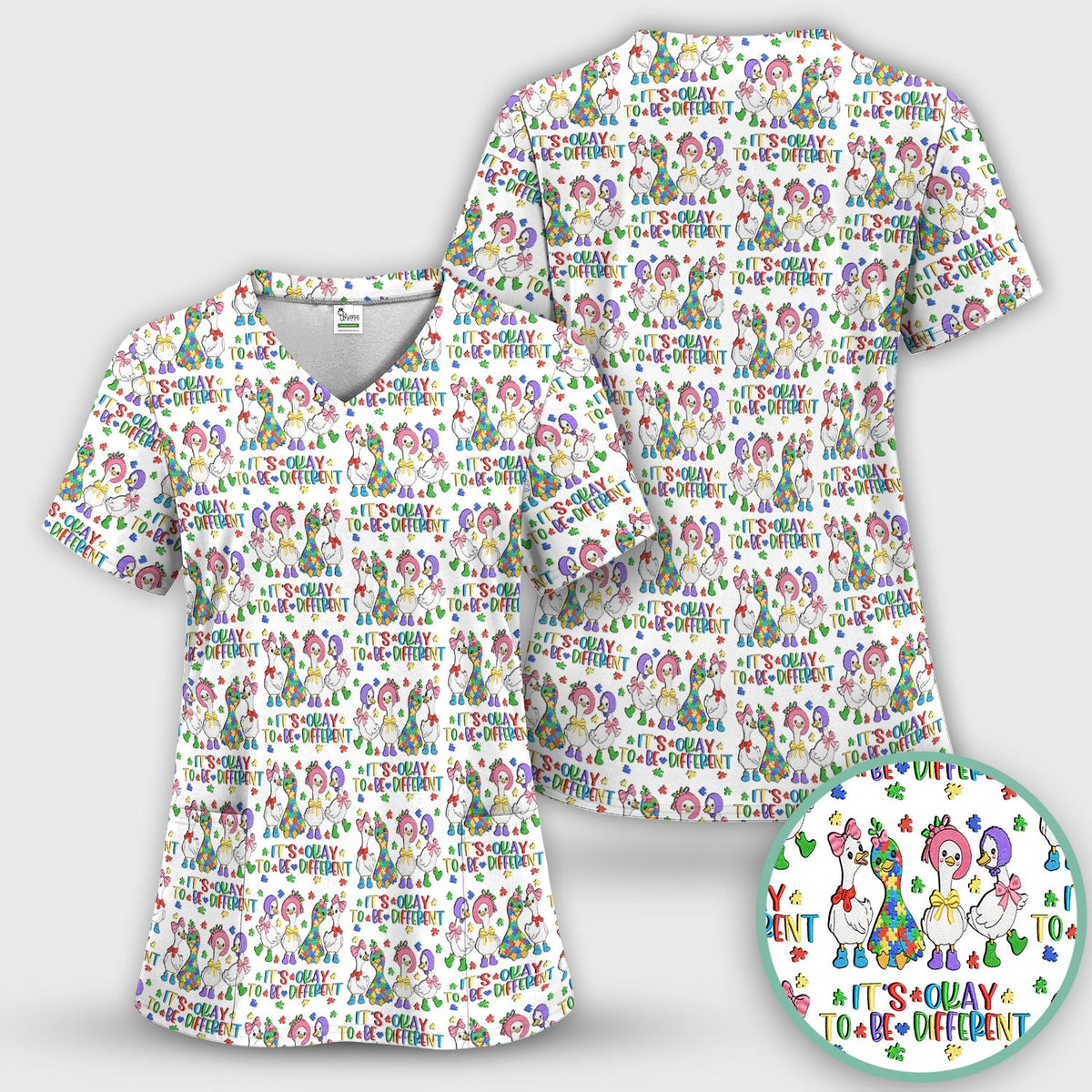 It's Okay To Be Different Duck Nurse Scrub Set