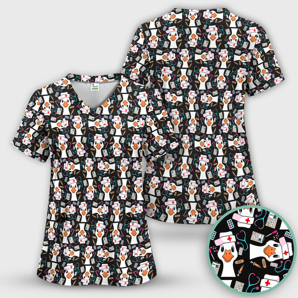 Duck Wearing Hat With Medical Tools Nurse Scrub Top
