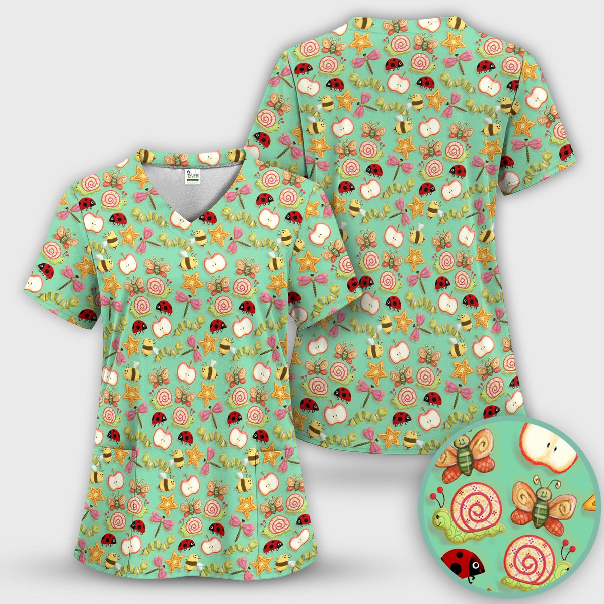 Snail Ladybug Caterpillar Apple Garden Nurse Scrub Set