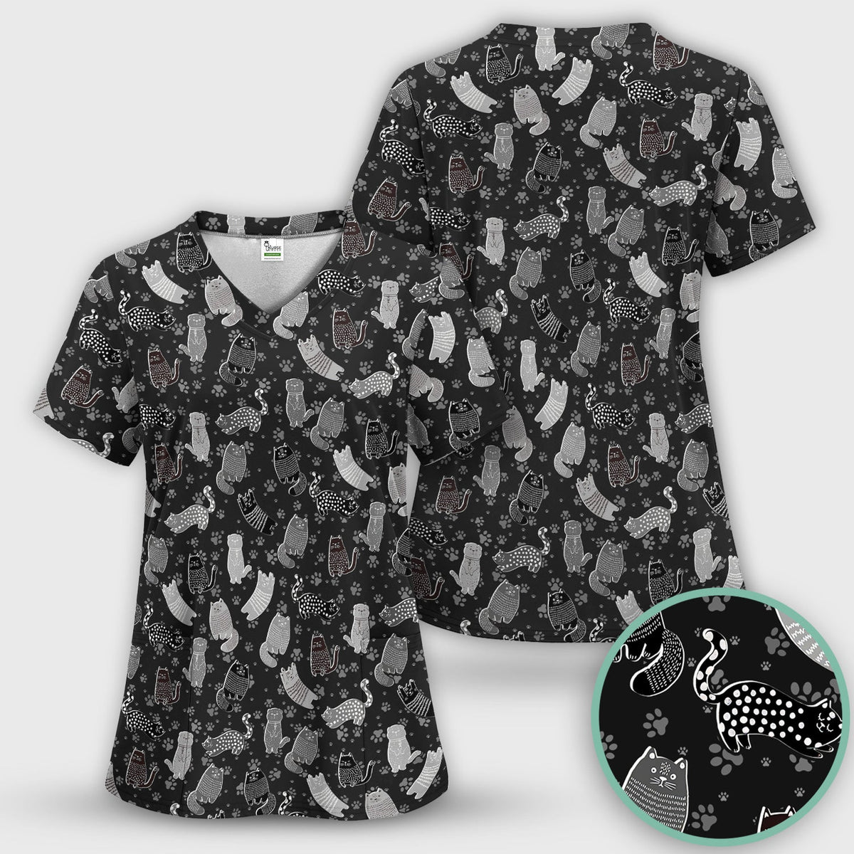 Cat Paw Print Nurse Scrub Top