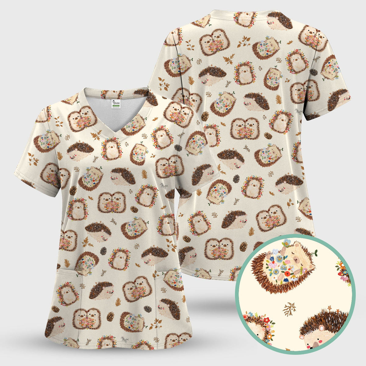 Hedgehog Floral Nurse Scrub Top