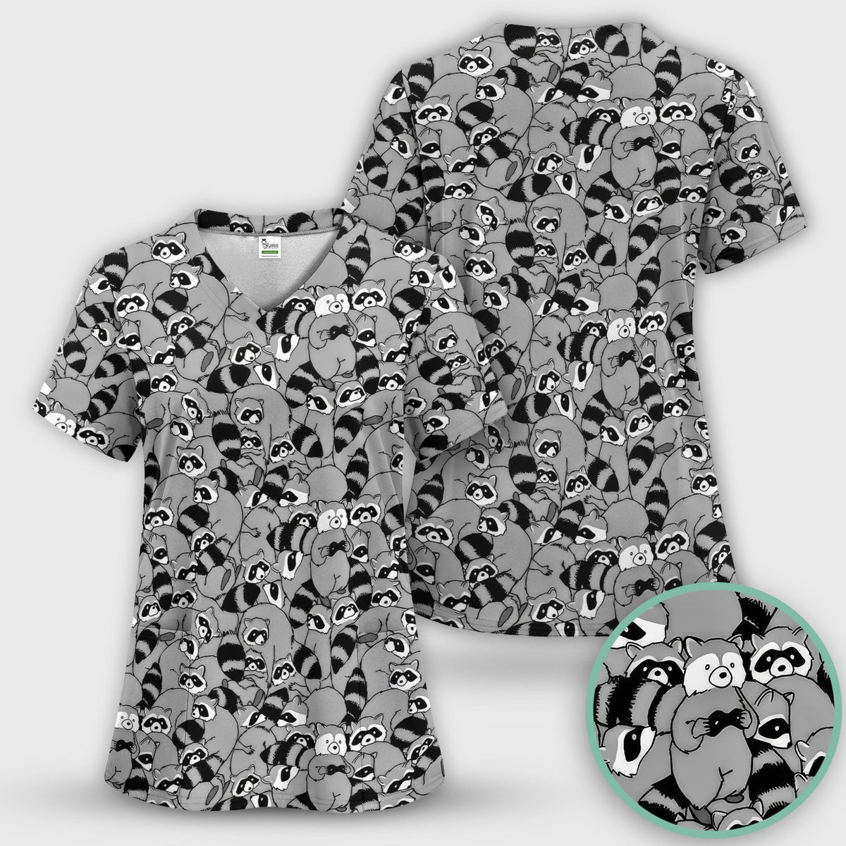 Raccoon Crowd Nurse Scrub Set