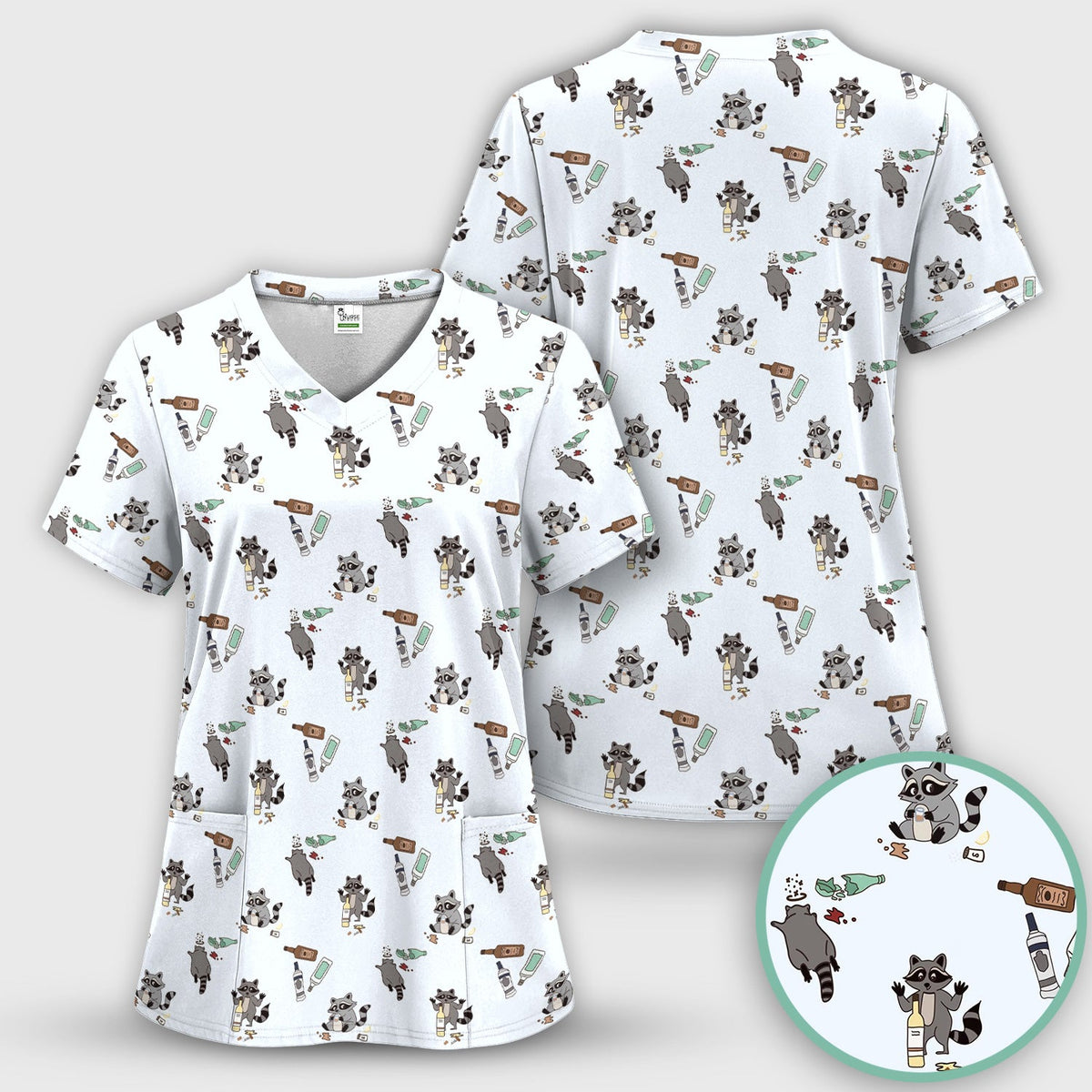 Messy Drunk Raccoon Nurse Scrub Top