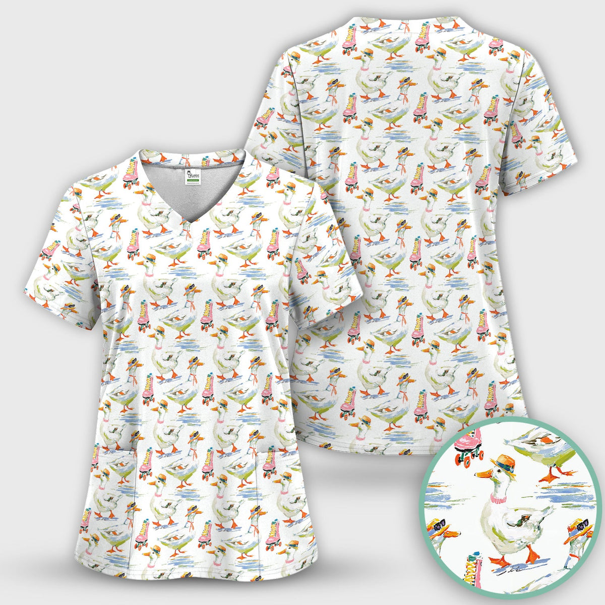 Roller Skating Goose Nurse Scrub Top