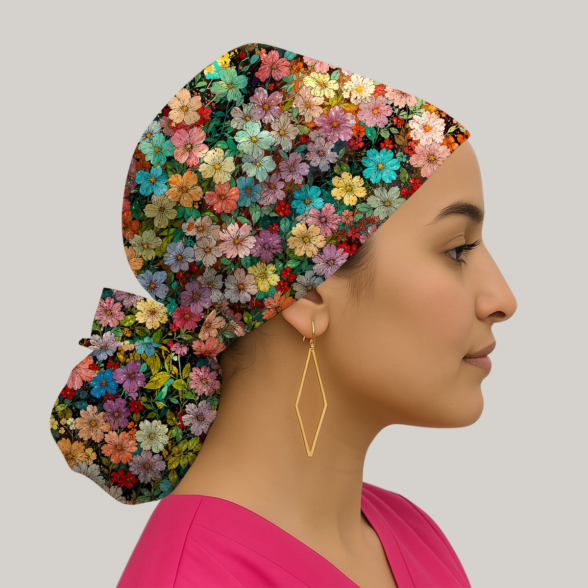 Colorful Wildflower Garden Bloom Pattern Scrub Cap
