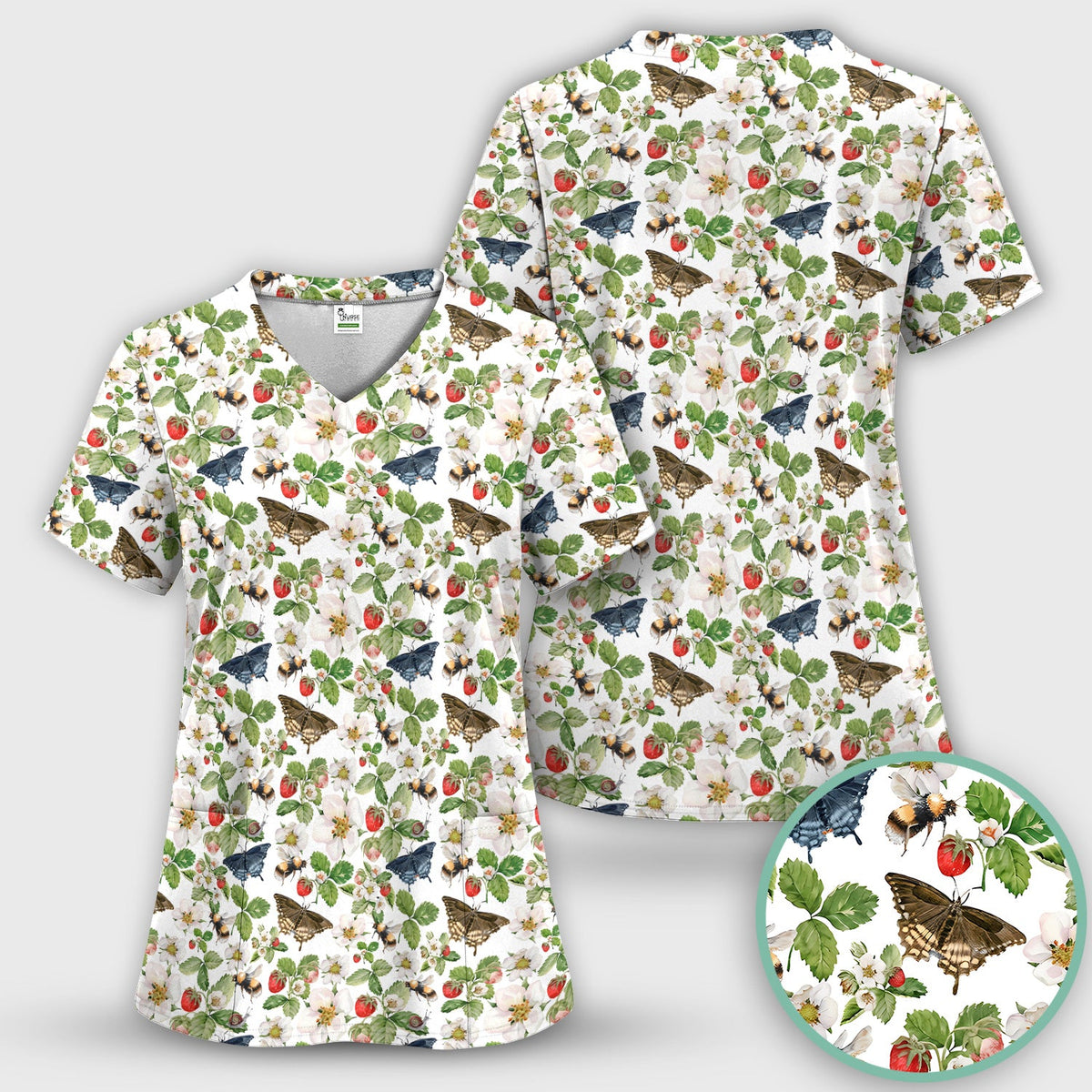 Strawberry Butterfly Garden Nurse Scrub Set
