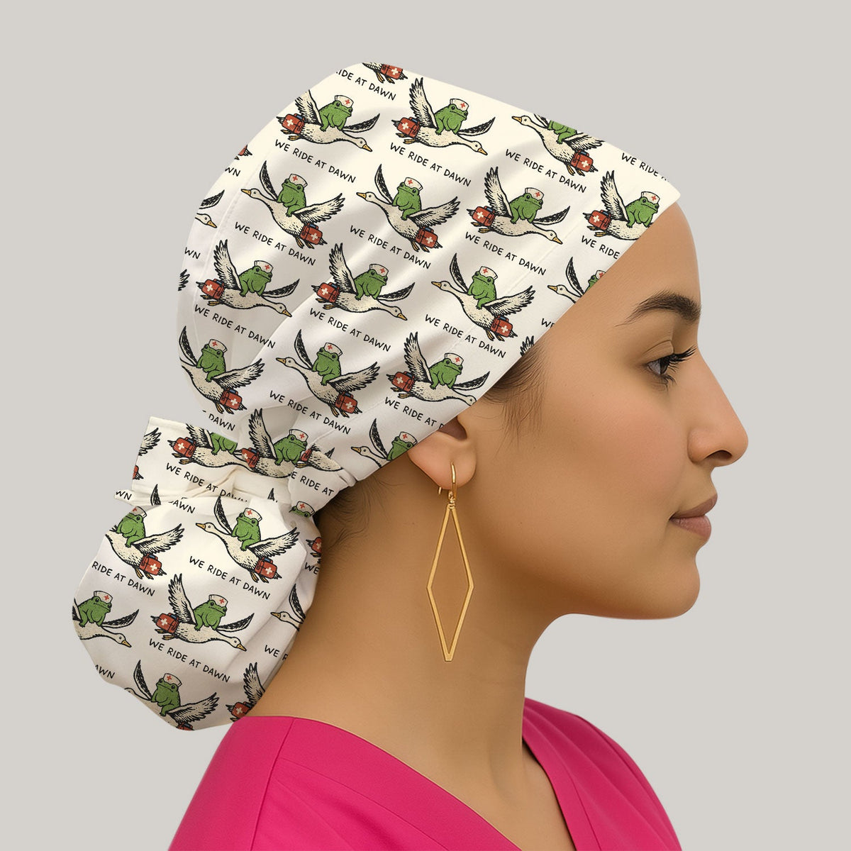 Frog Riding Goose Scrub Cap