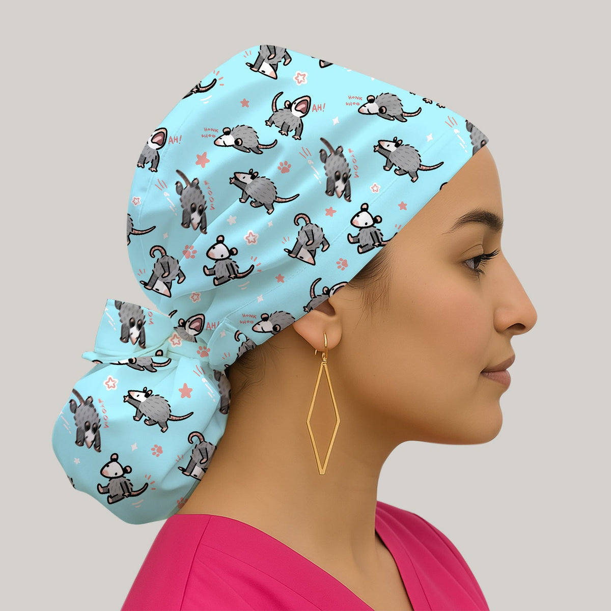 Cartoon Opossum Scrub Cap