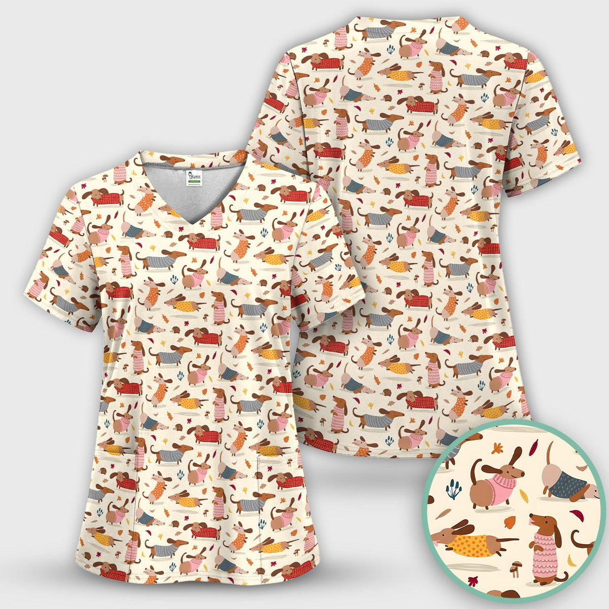 Cute Autumn Dachshund Nurse Scrub Top