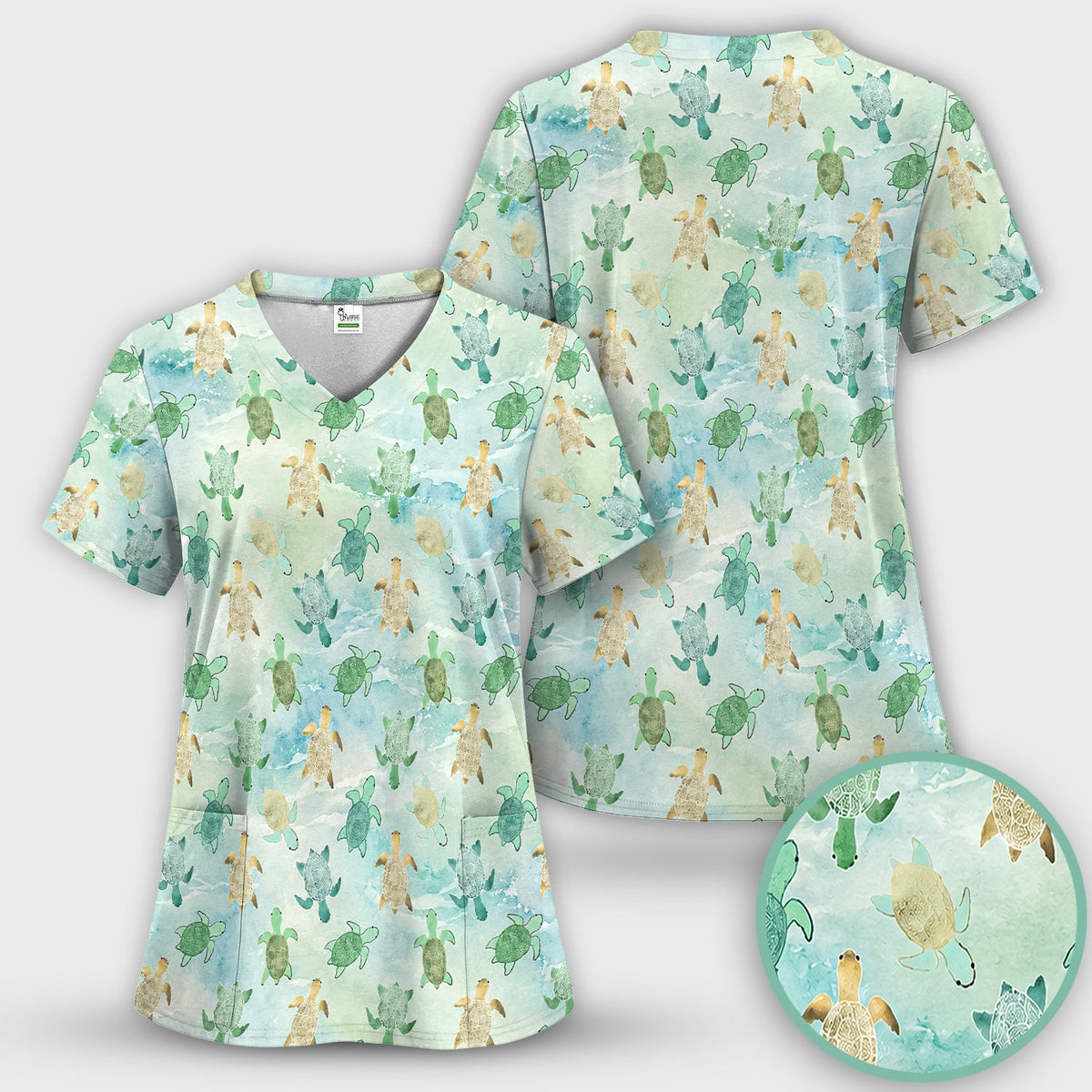 Watercolor Sea Turtle Nurse Scrub Set
