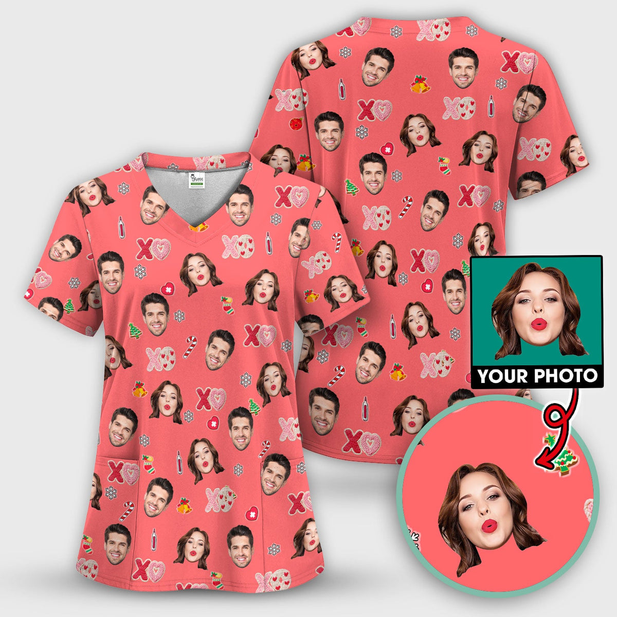 Personalized Photo Face Nurse Scrub Top