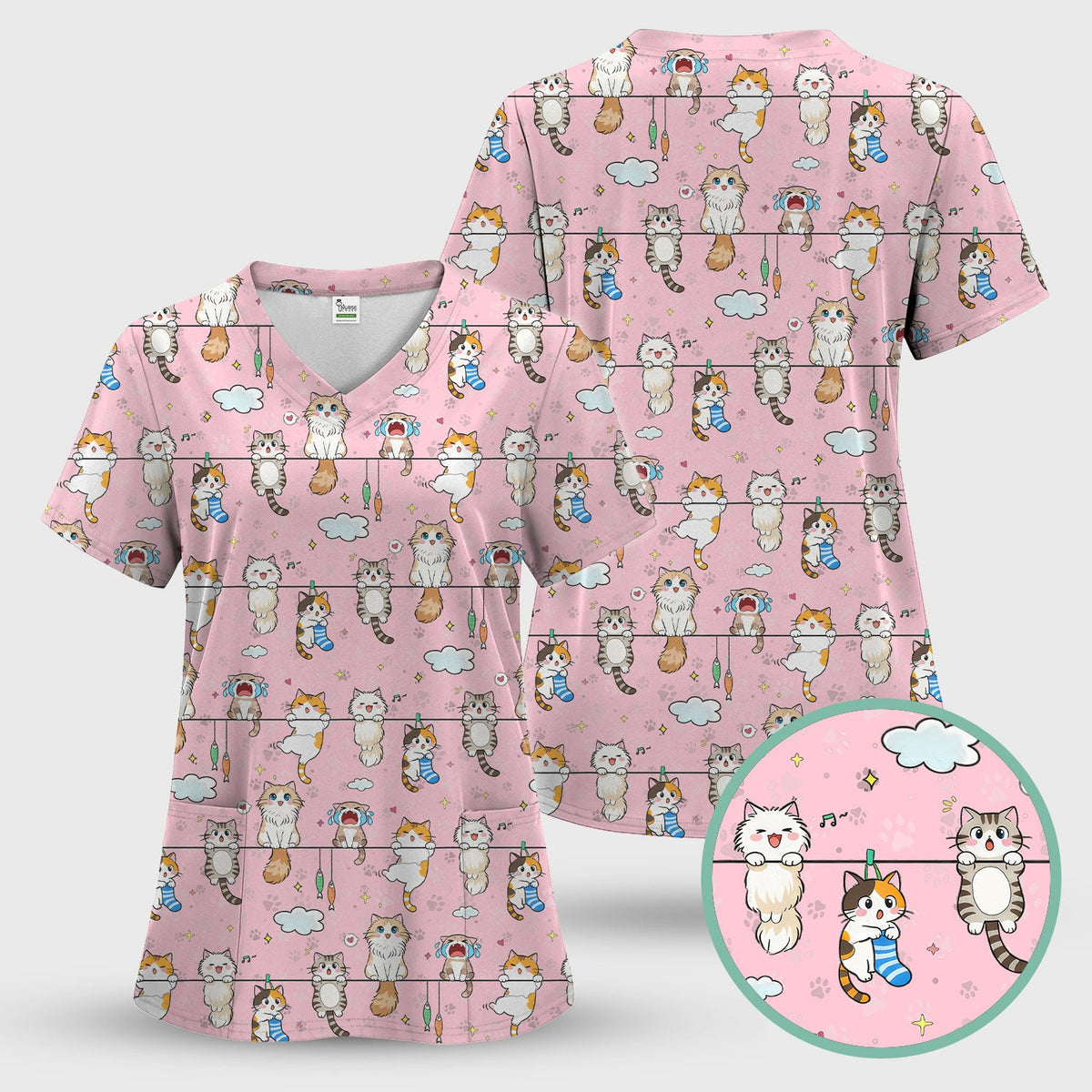 Cats With Cute Expressions Nurse Scrub Set