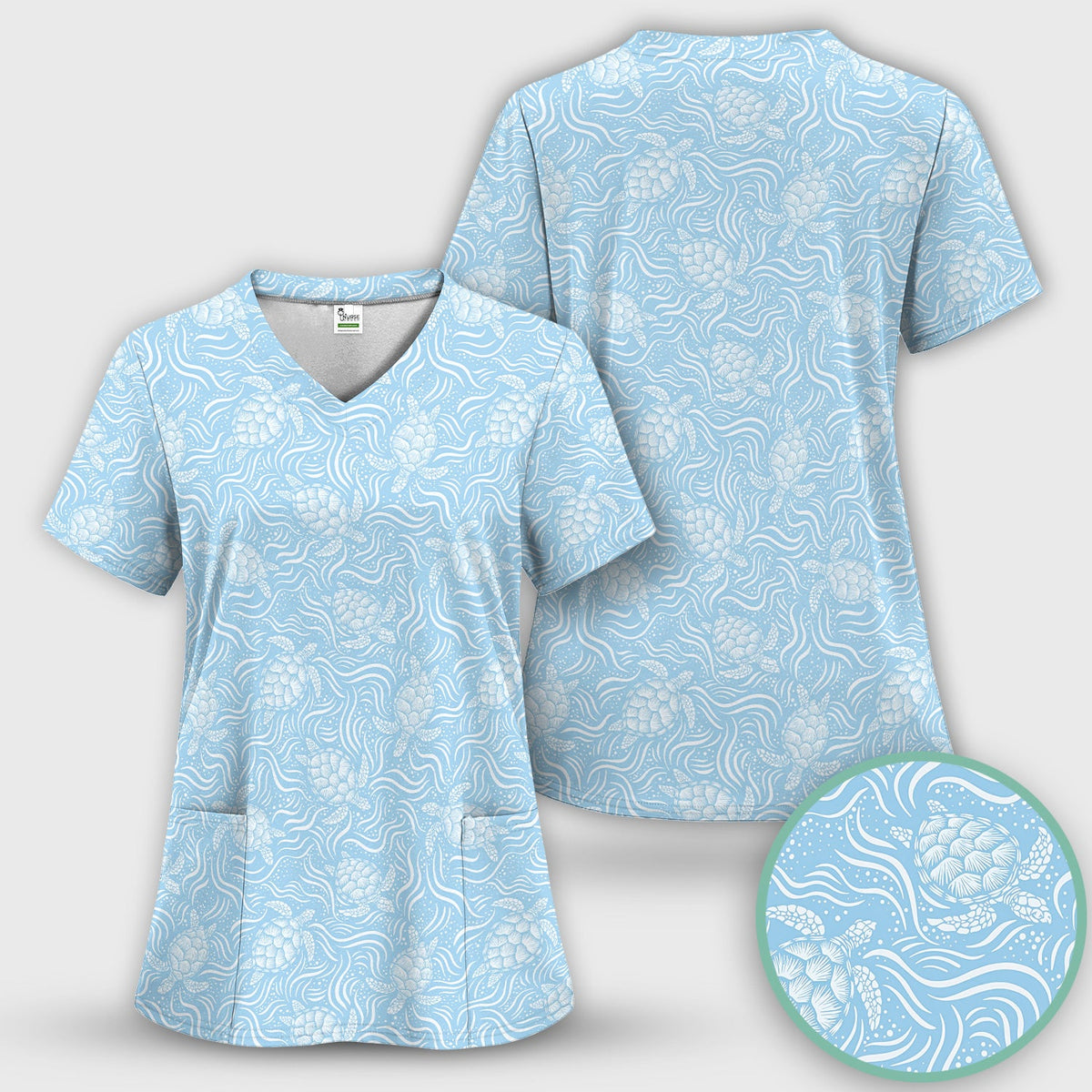 Ocean Sea Turtle Waves Nurse Scrub Top