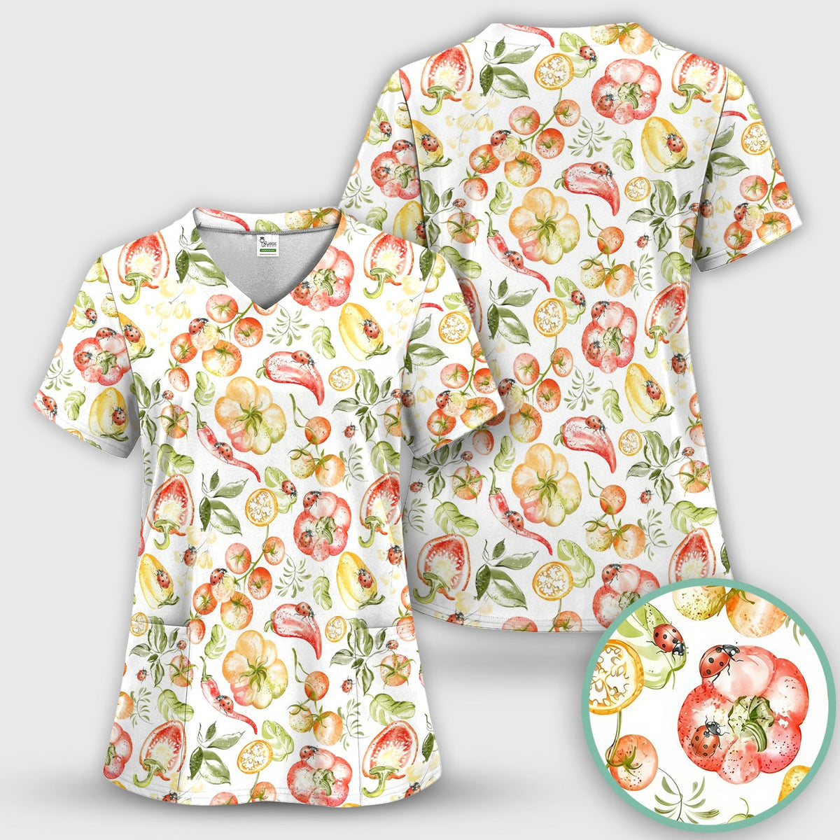 Watercolor Veggie Ladybug Nurse Scrub Set